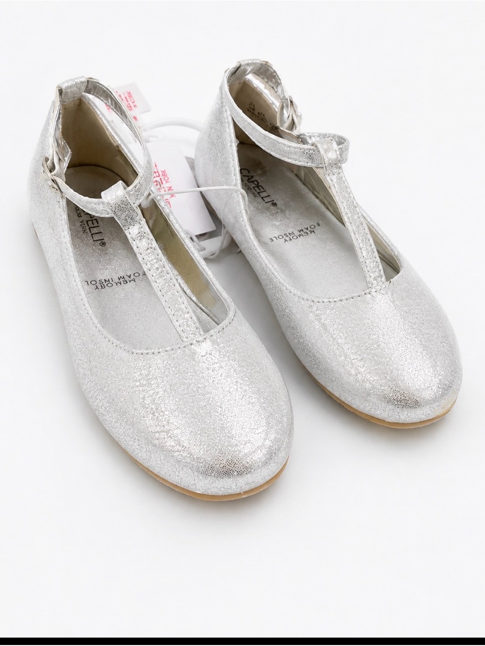 Capelli of New York Girls' Silver T-Strap Dress Flats